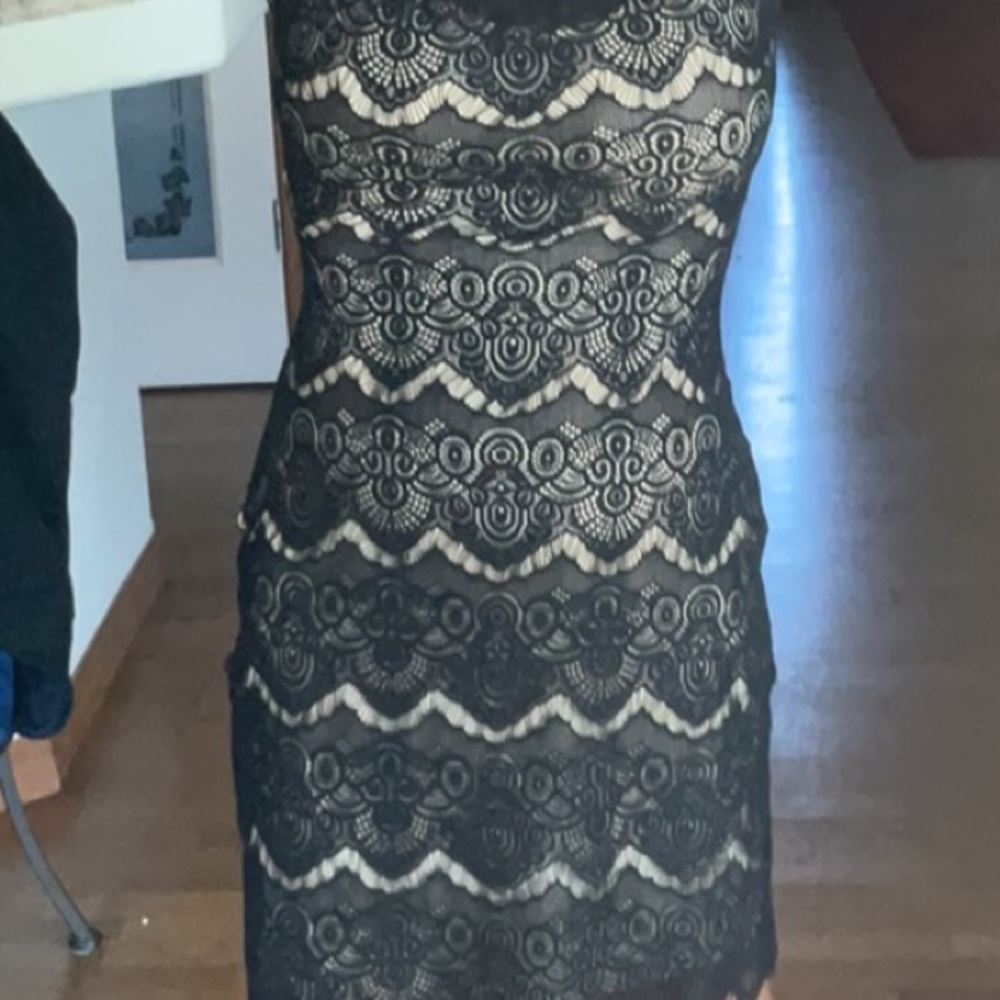 Bebe Black and Tan Sleeveless Sheath Mini Dress